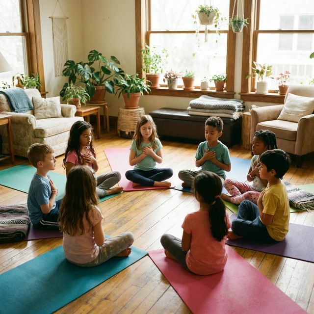 Children practicing mindfulness in a circle